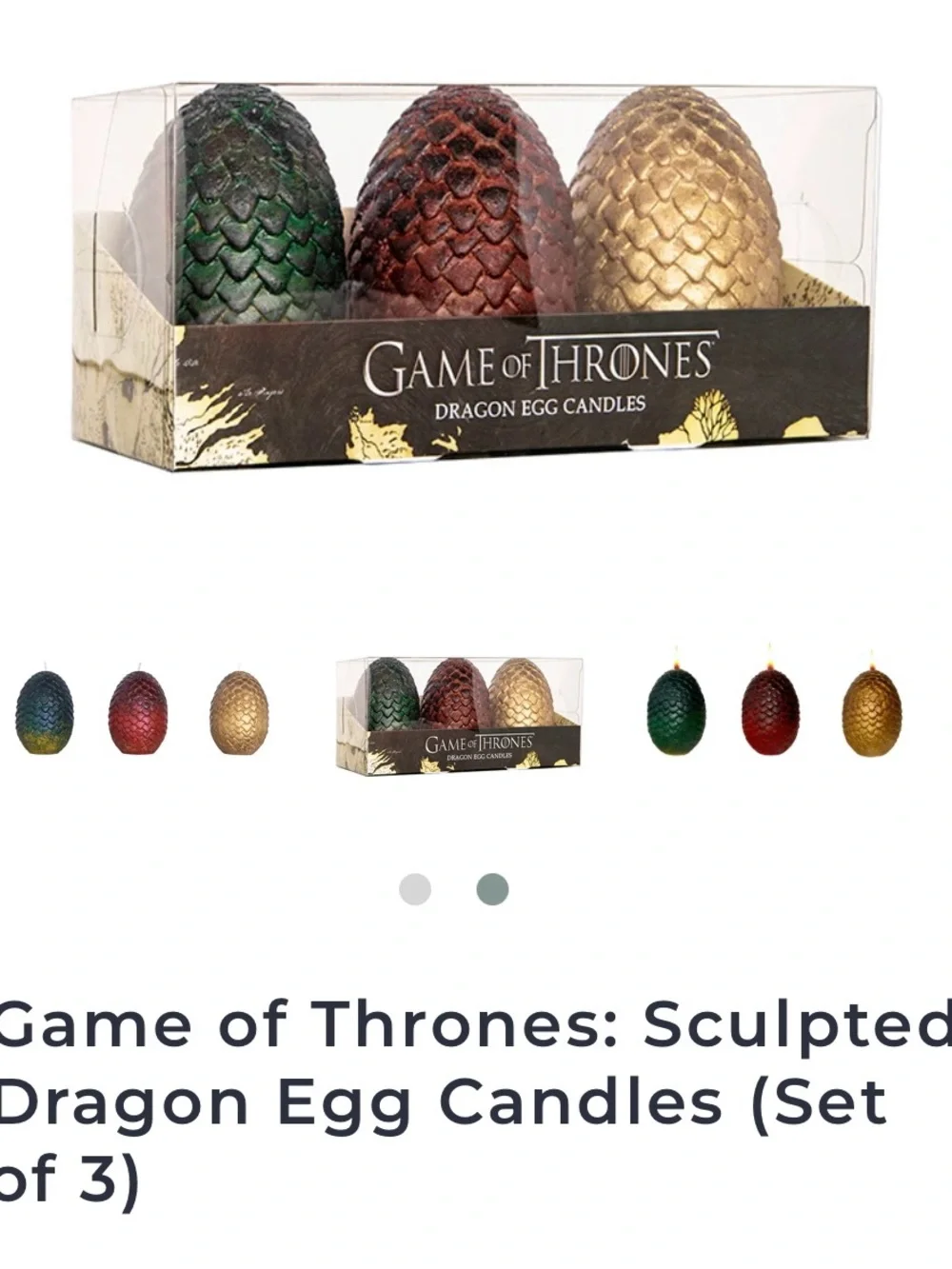 NWT Game of Thrones Dragon Egg Candle Set of 3 - Green, Red, Gold